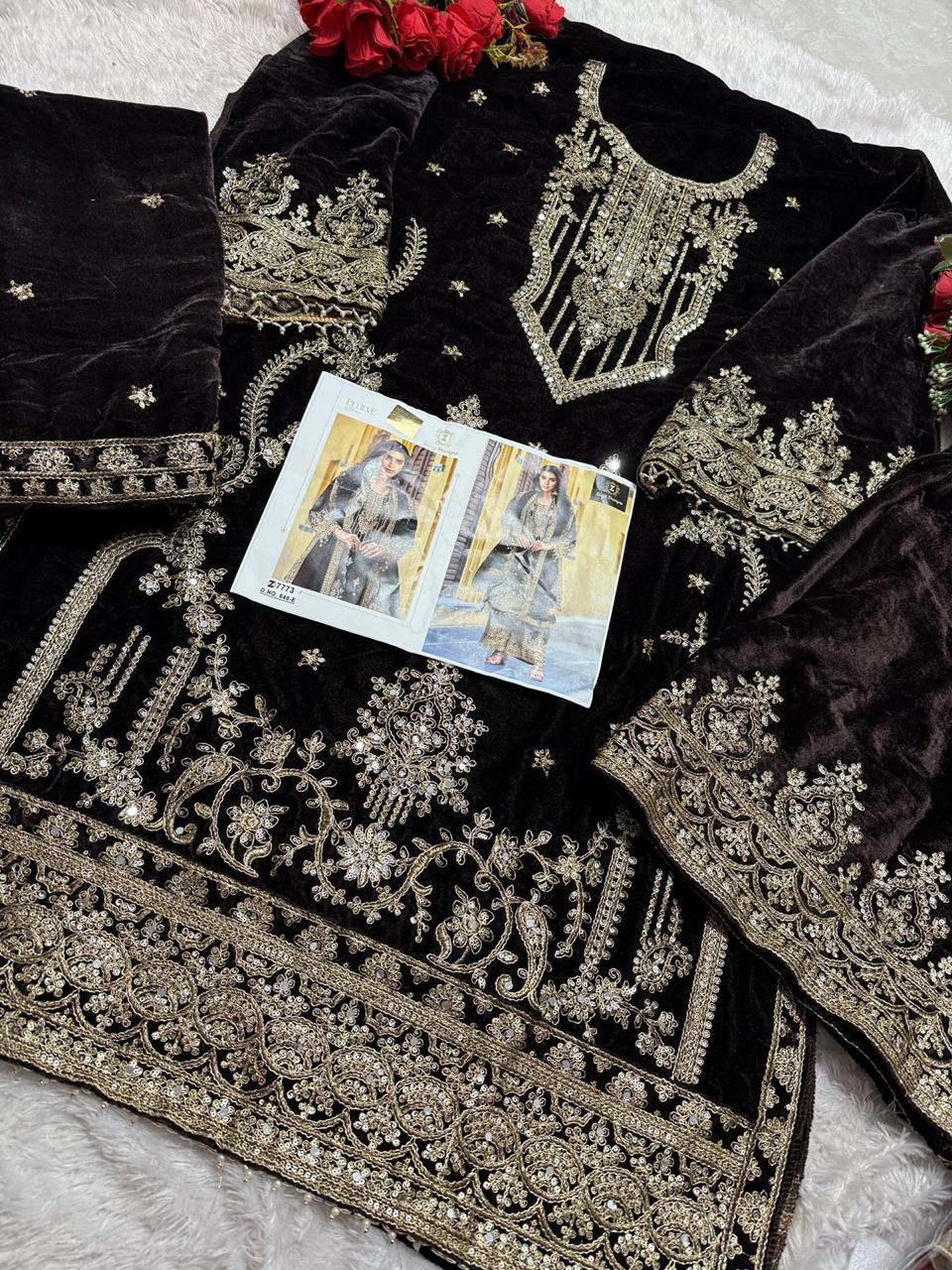 Ziaaz Designs 640 Colour Velvet Embroidery Pakistani Suits Exporters In India